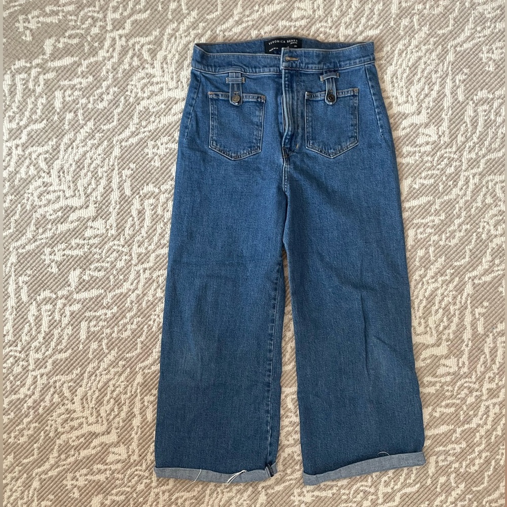 Veronica Beard Grant Patch Pocket High Rise Ankle Wide Leg Jeans 30
